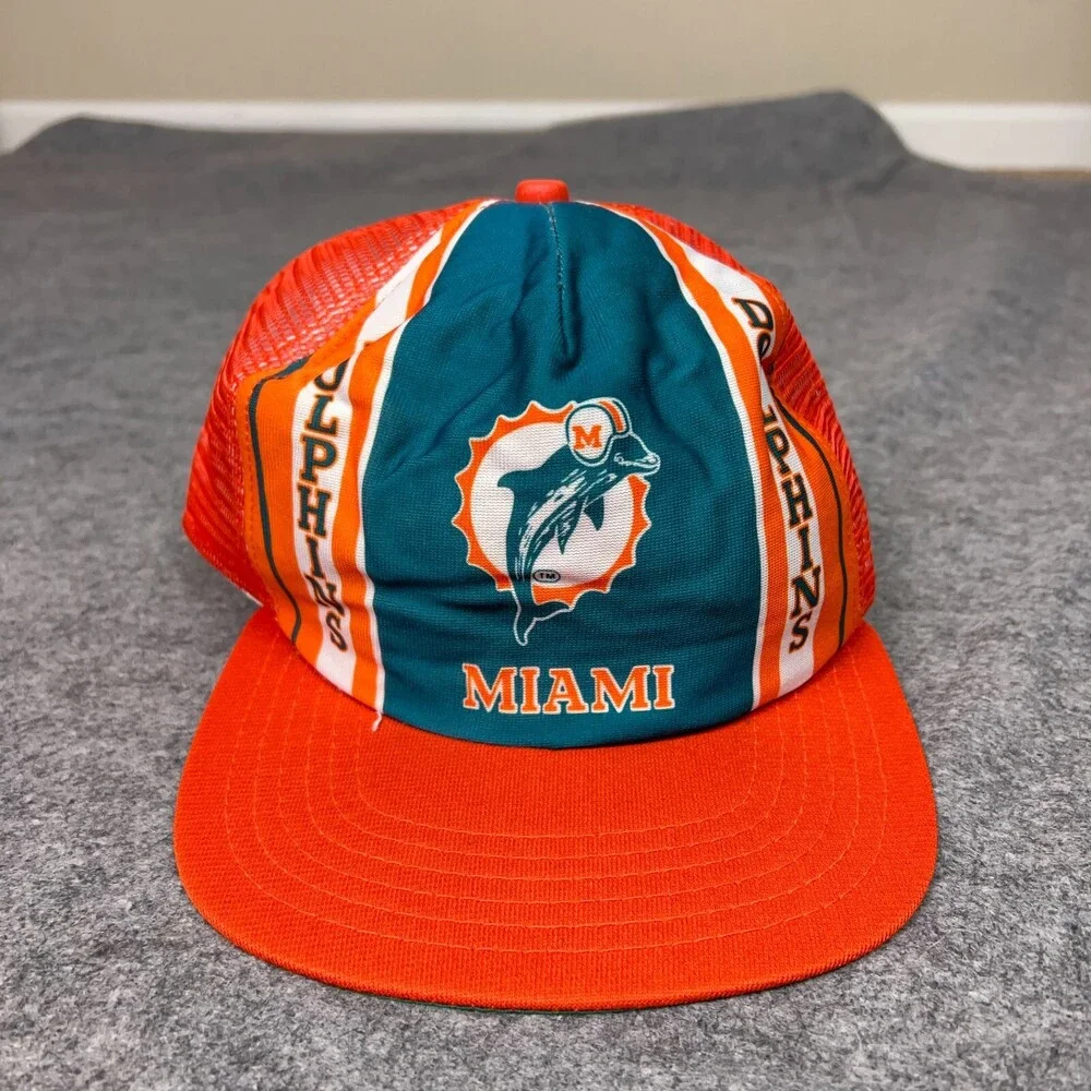 Vintage Miami Dolphins Mens Hat Snapback Orange Trucker New Era Football NFL Cap